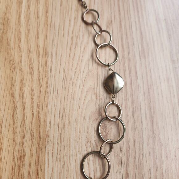 Gold Tone Open Circle Link Chain Statement Necklace 36" Opera Length Geometric - Picture 5 of 8